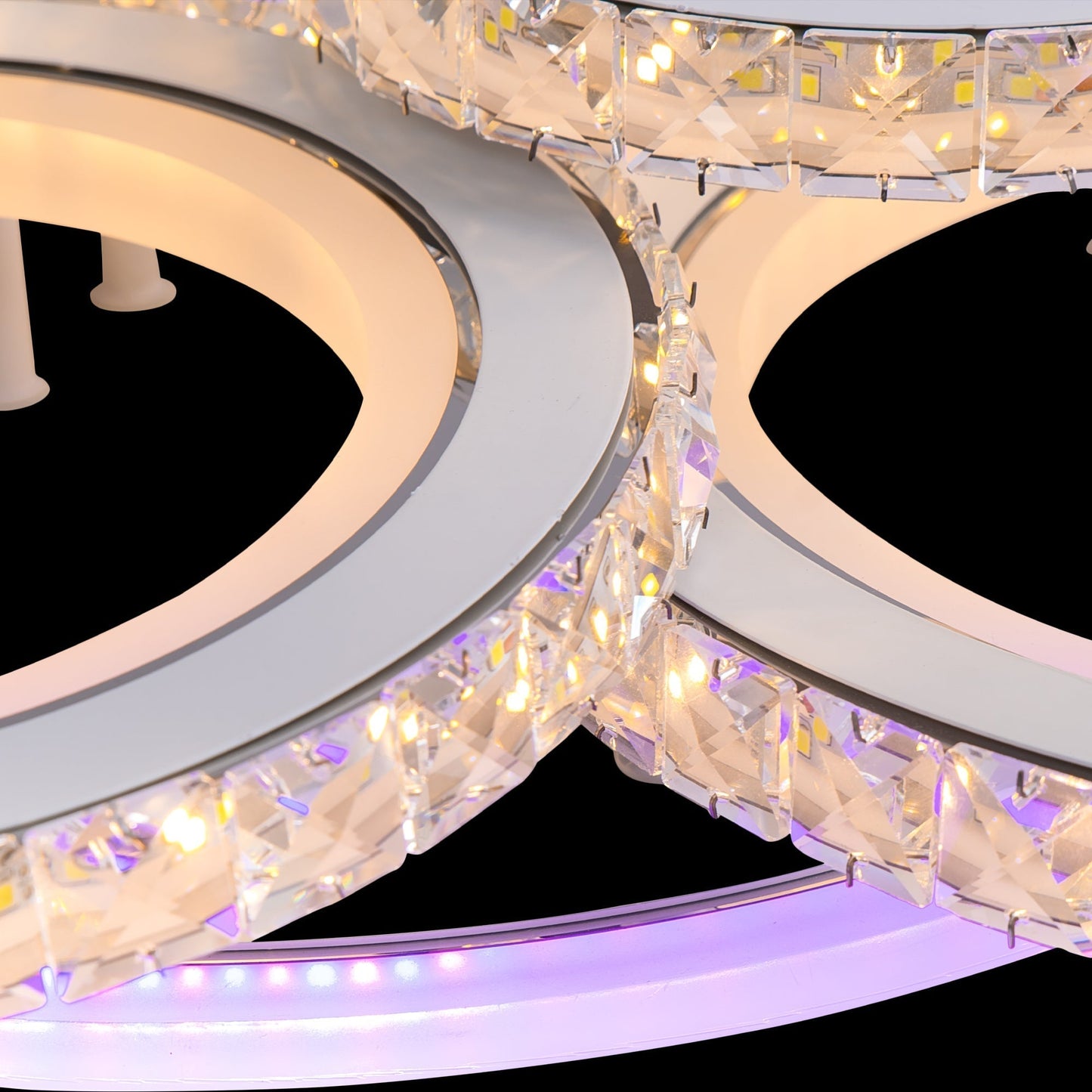 Lustra LED cu telecomanda si cristal NOVA ROTONDA RGB 154W, 6 Cercuri, lumina Rece/Calda/Neutra, Dimabila, Alb