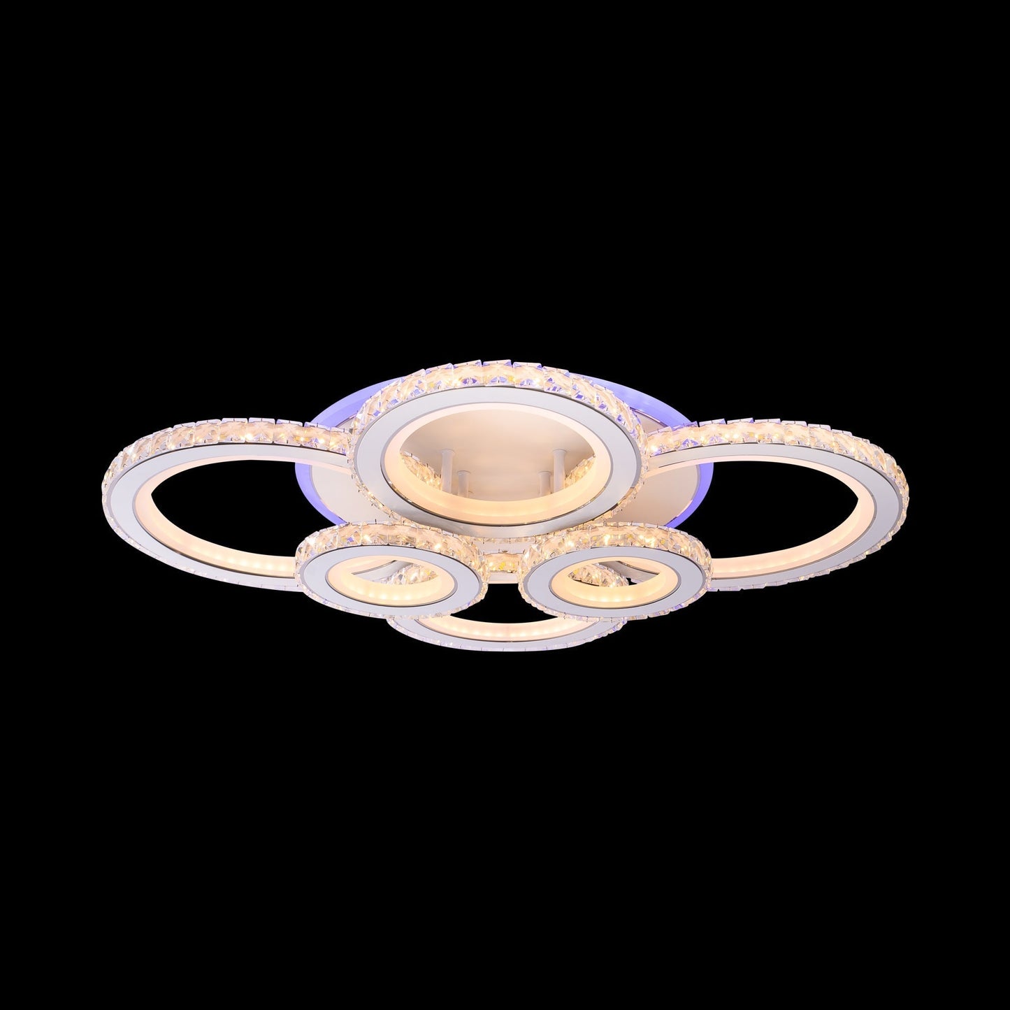 Lustra LED cu telecomanda si cristal NOVA ROTONDA RGB 154W, 6 Cercuri, lumina Rece/Calda/Neutra, Dimabila, Alb