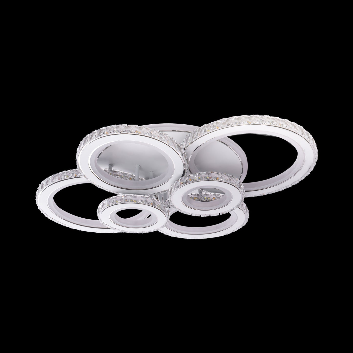 Lustra LED cu telecomanda si cristal NOVA ROTONDA RGB 154W, 6 Cercuri, lumina Rece/Calda/Neutra, Dimabila, Alb