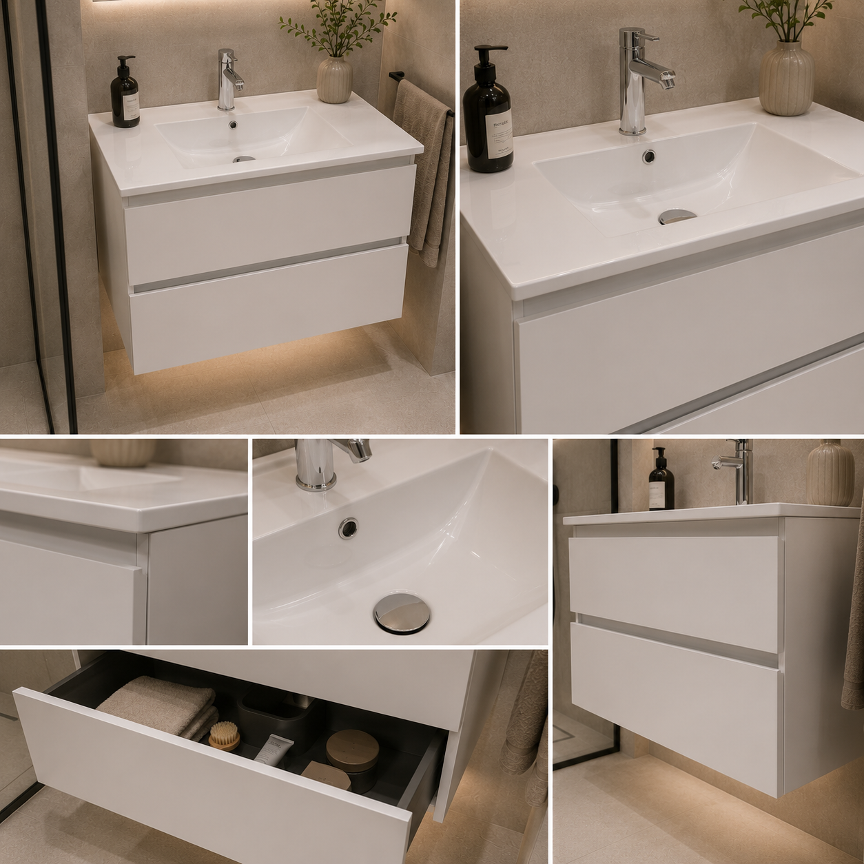 Set Mobilier BELO pentru Baie, Dulap Lavoar, 2 Sertare, Alb