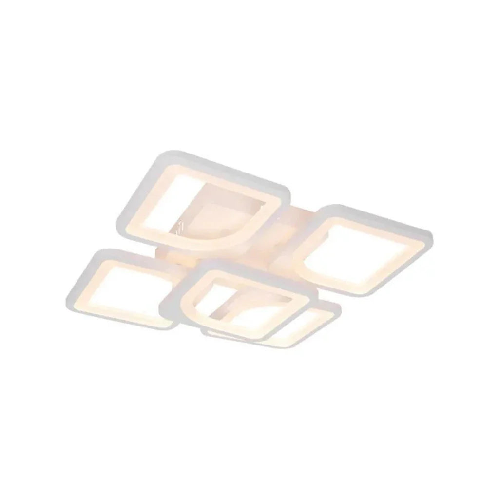 Lustra LED cu telecomanda ZOE 96W, 5 Patrate, lumina Rece/Calda/Neutra, Dimabila, Alb
