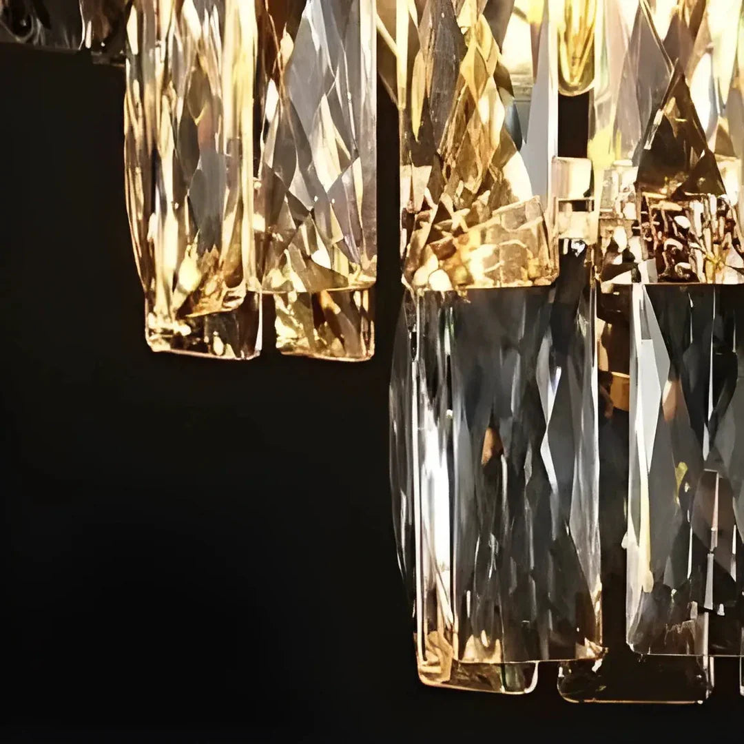 Candelabru Cristal VERSAILLES Eleganza 7x E14, Diametru 49cm, Auriu Lucios si Negru, Inaltime Reglabila