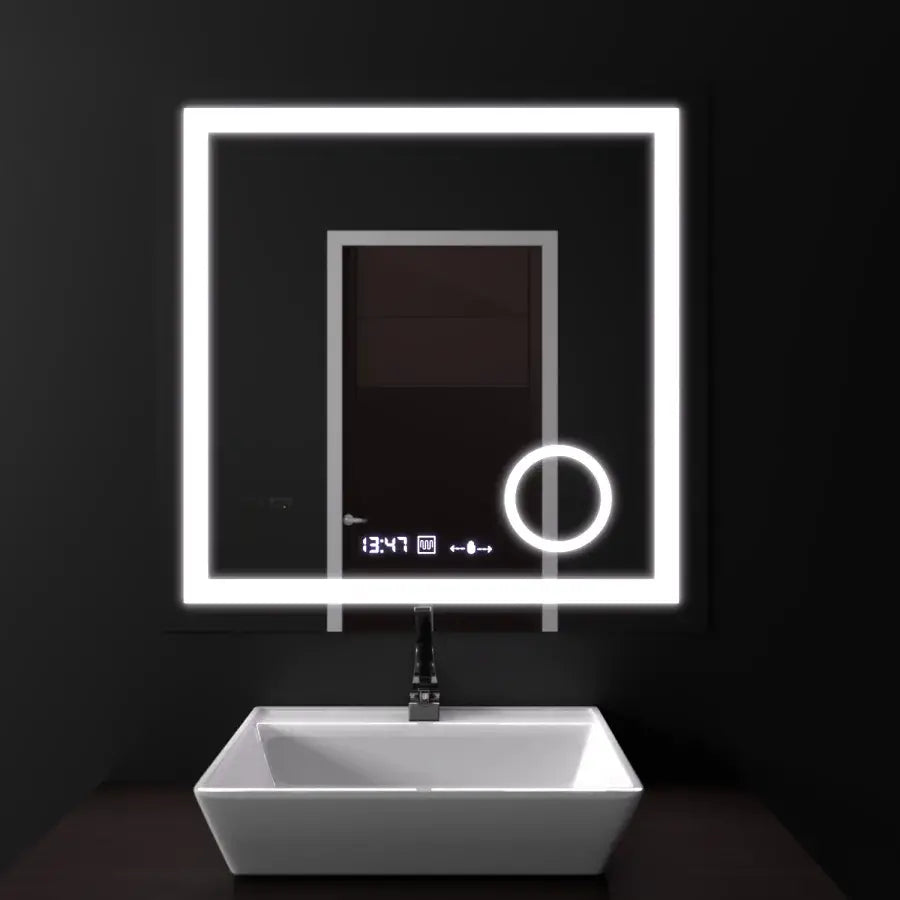 Oglinda LED Rectangulara, 60x60cm, Souverain MotionGlow Marcello, Sistem Dezaburire, Ceas & Termometru, Lupa Cosmetica, Dimabila