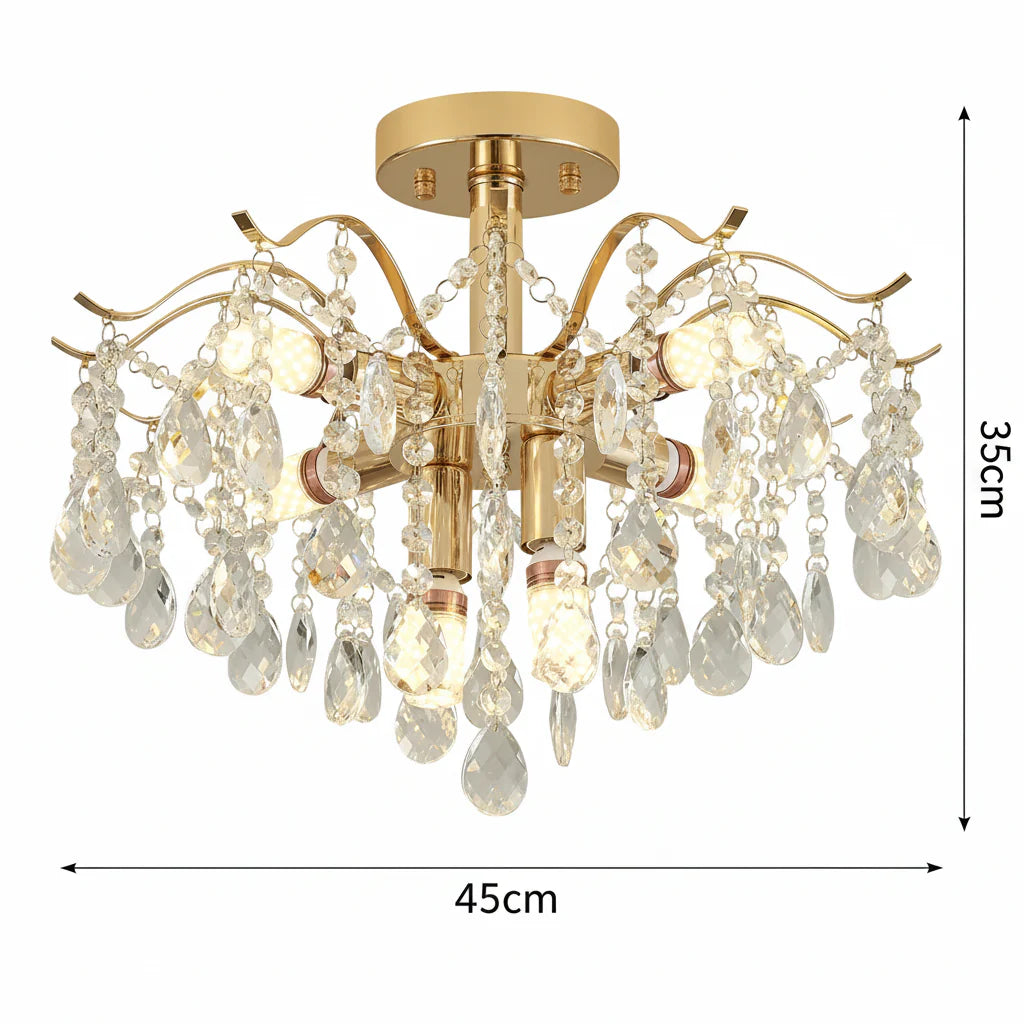 Candelabru Cristal Fiamma, 6x E14, Diametru 45cm, Auriu, Metal si Cristal Candelabre Cristal Default Title Alessandro Design