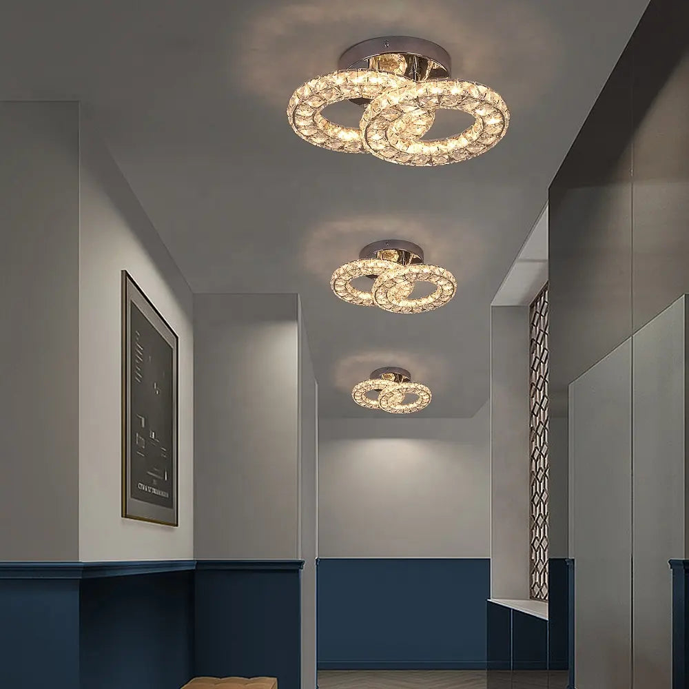 Lustra LED cu telecomanda si cristal ZABINA 32W, 2 Cercuri, lumina Rece/Calda/Neutra, Dimabila, Crom Lucios