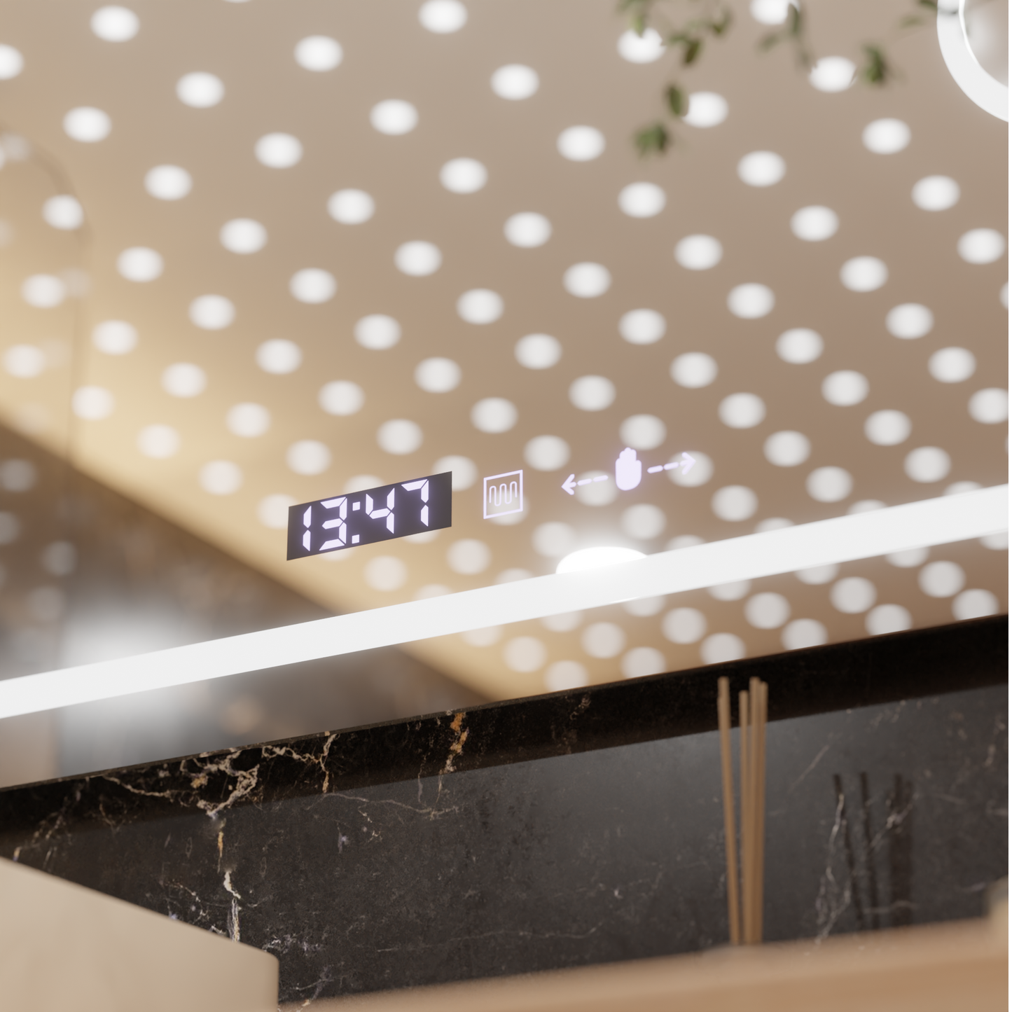 Oglinda LED Rectangulara, 110x75cm, Eclat MotionGlow Marcello, Sistem Dezaburire, Ceas & Termometru, Lupa Cosmetica, Dimabila