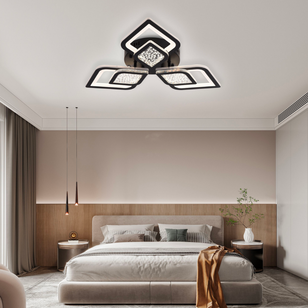 Lustra LED cu telecomanda Lorenzo, 62W, 3 Petale, lumina Rece/Calda/Neutra, Dimabila, Negru