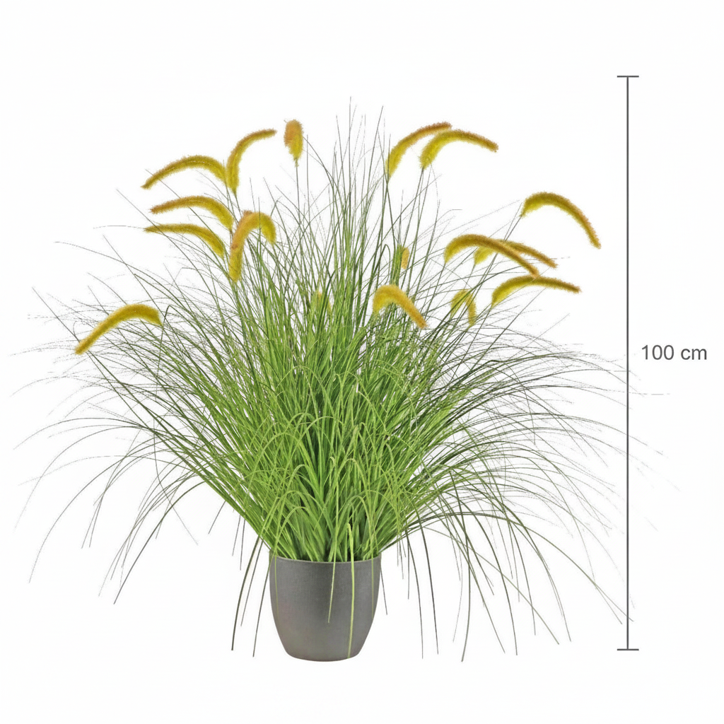 Aranjament Floral, 100cm, Iarbă curbată și Spice, Tip „coadă de vulpe”, Plastic, Verde