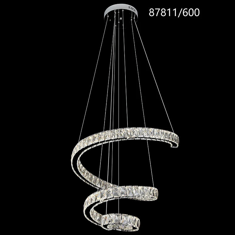 Candelabru LED cu Telecomanda, TWIST, 108W, Diametru 60 cm, Inaltime 120 cm, Lumina Rece/Neutra/Calda, Dimabila, Crom, Cristal, Otel