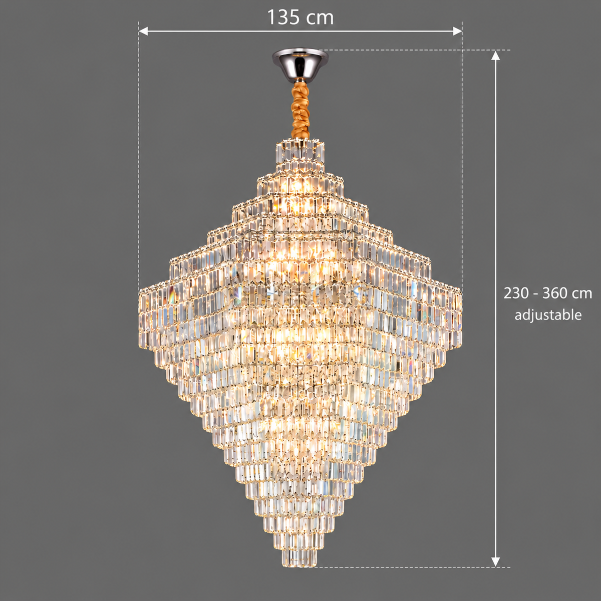 Candelabru Cristal ADAMA Titania, 60x E14, Diametru 135cm, Crom Lucios, Inaltime Reglabila