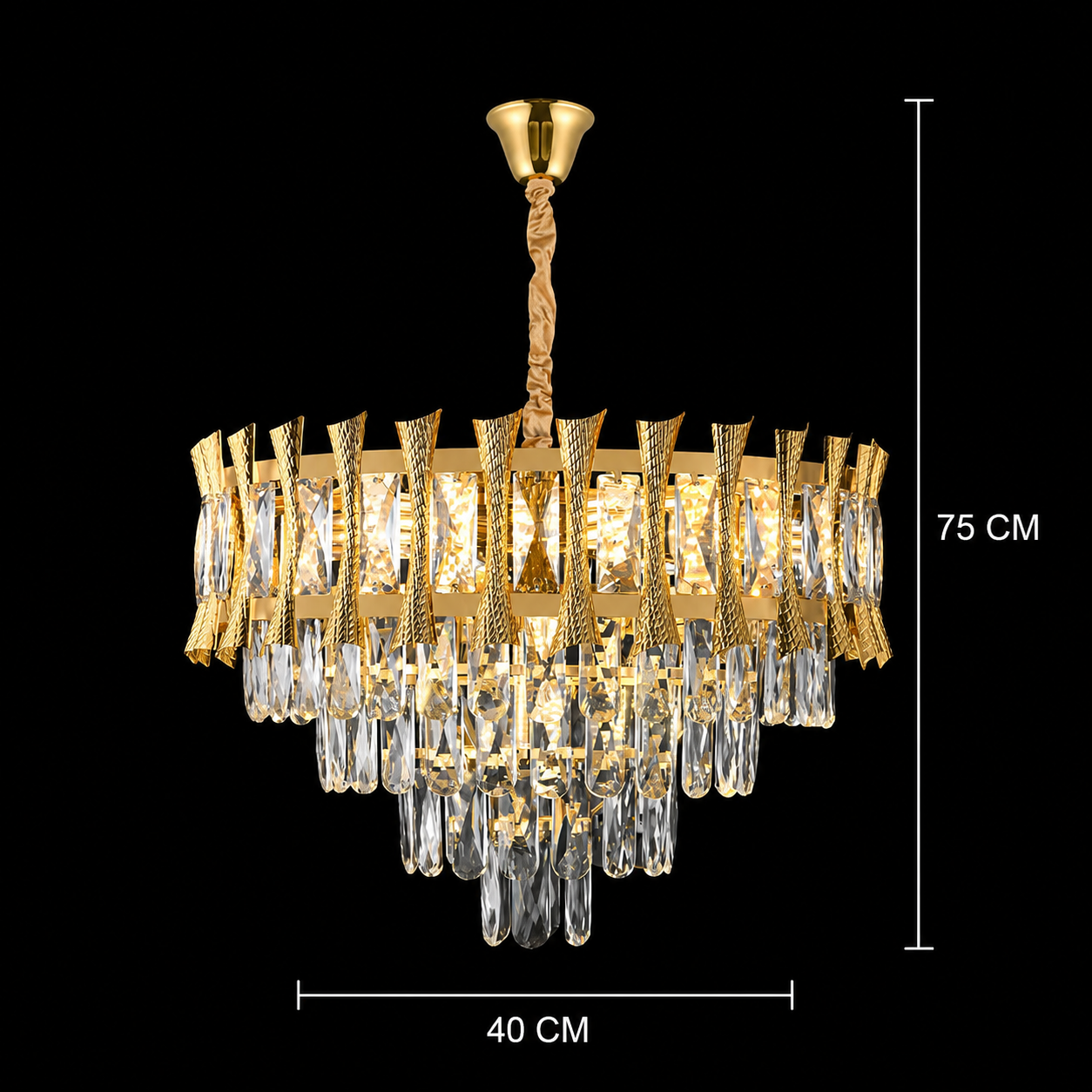 Candelabru Cristal HAMPTON Nobile 5xE14, Diametru 40cm, Auriu Lucios, Inaltime Reglabila
