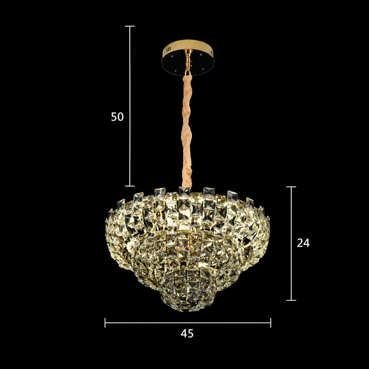 Candelabru Cristal BANO Nobile, 24W, 4xE14, Inaltime Reglabila, Metal si Cristal, Auriu