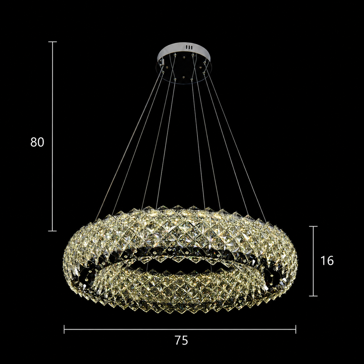 Candelabru Cristal KALTO Regalis, Diametru 75cm, 112W, Lumina Rece/Calda/Neutra, Inaltime Reglabila, Metal si Cristal, Crom Lucios