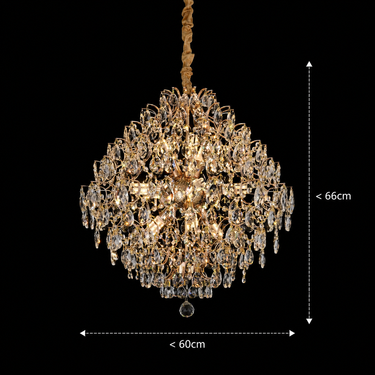 Candelabru Cristal KONIG Regalis, 11xE14, D60 cm, Auriu, Inaltime Reglabila, Metal si Cristal