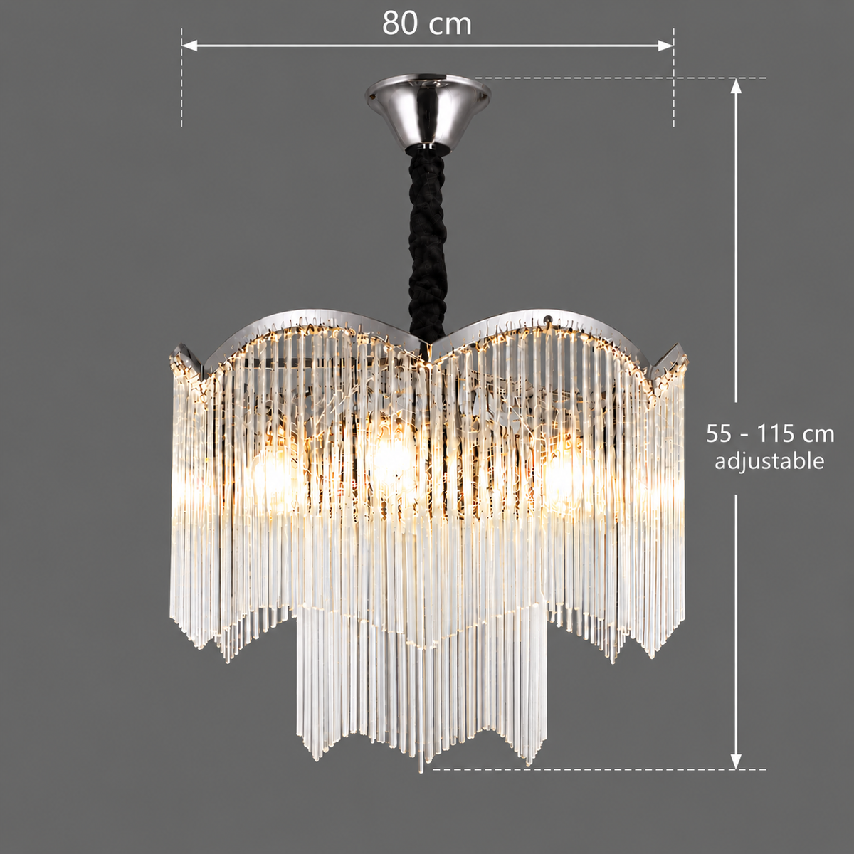 Candelabru Cristal MEKELLE Regalis, 18x E14, Diametru 80cm, Metal si Cristal, Crom Lucios, Inaltime Reglabila