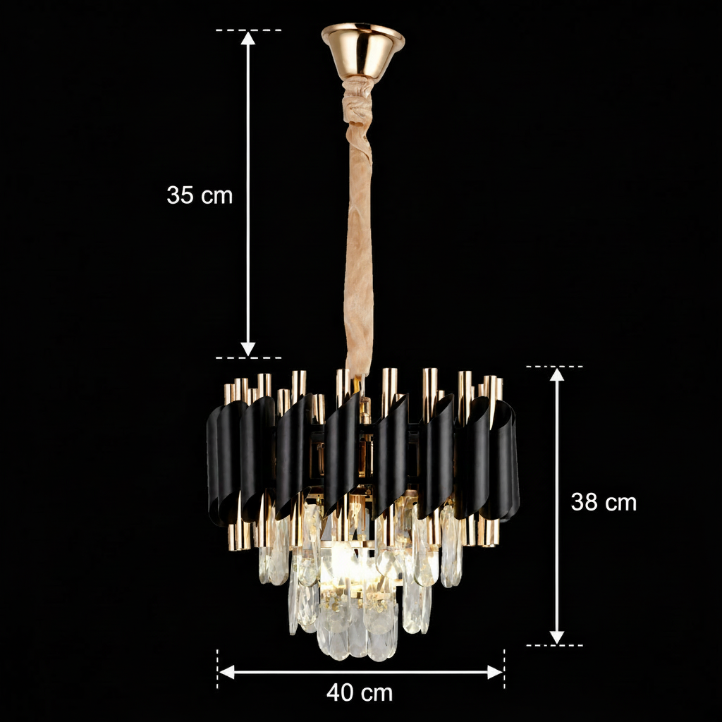Candelabru Cristal VERSAILLES Nobile 5xE14, Diametru 40cm, Auriu Lucios si Negru