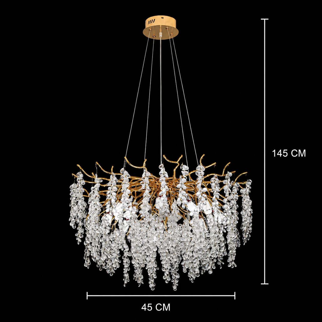 Candelabru Cristal WALTZ Cascade, 6xG9, Auriu, diametru 45cm, Inaltime Reglabila