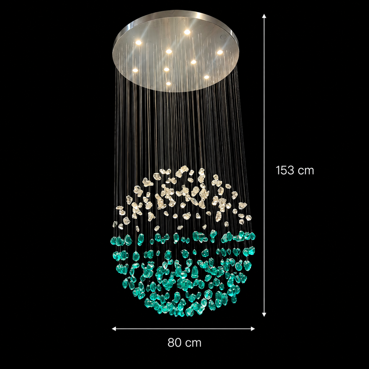 Candelabru LED Cristal OSKEMEN Supremo, 63W, Lumina Rece/Calda/Neutra, Metal si Sticla, Verde