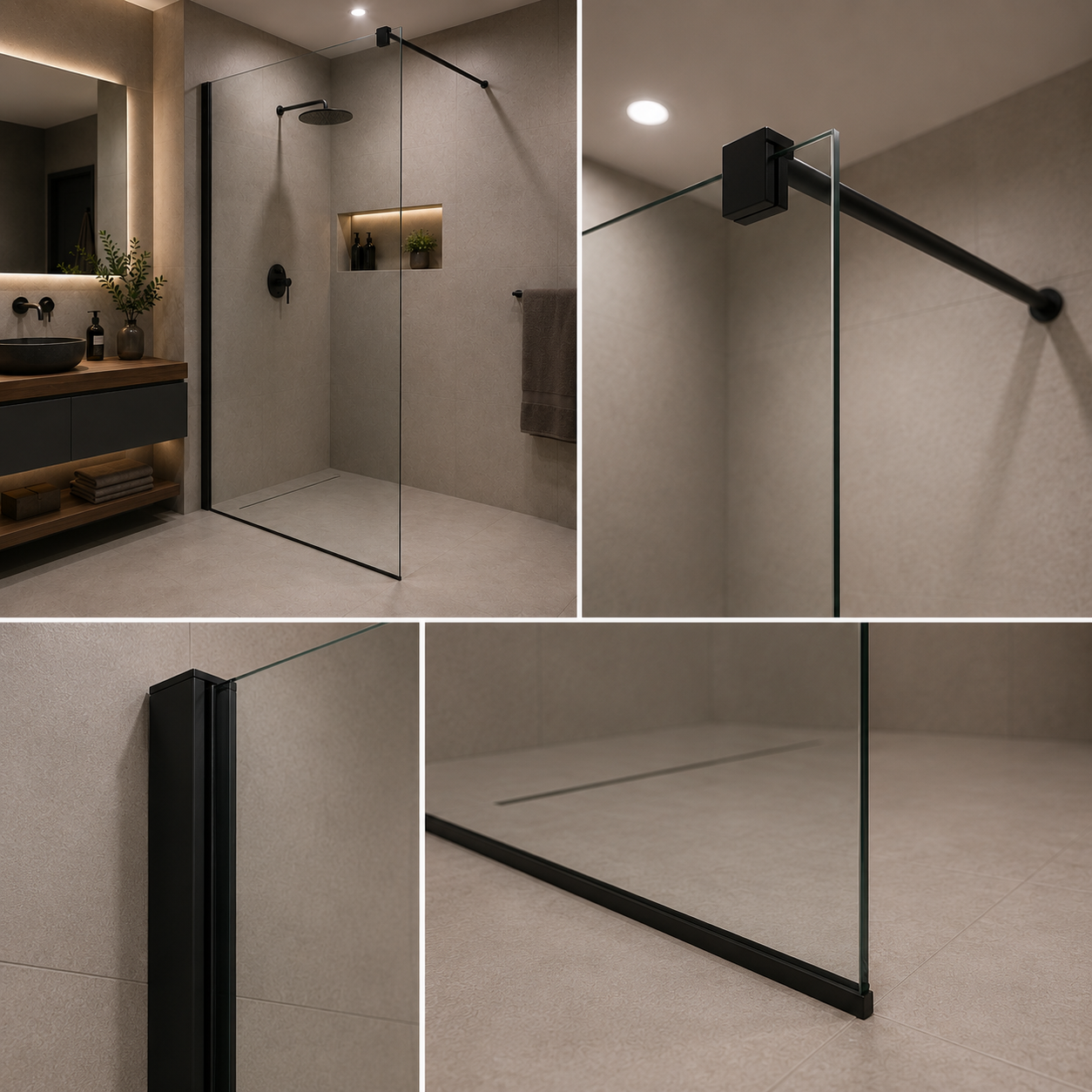 Paravan duș Walk-In 70x195cm, Sticlă securizată 8 mm, Profil metalic rezistent, Negru