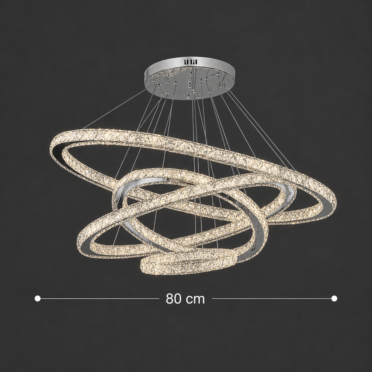 Lustra LED cu Telecomanda PRISM Luminis, Cristal si Metal, 210W, 4 Cercuri, Dimabila, Lumina Rece/Calda/Neutra, Iluminat Luxos
