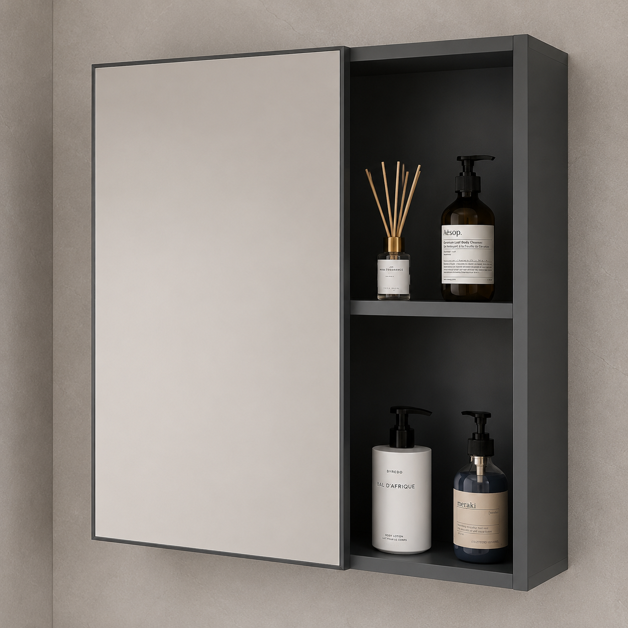 Set Mobilier SIENA pentru Baie ,Dulap Lavoar+Dulap Oglinda 60cm, 2 Piese, Gri si Alb