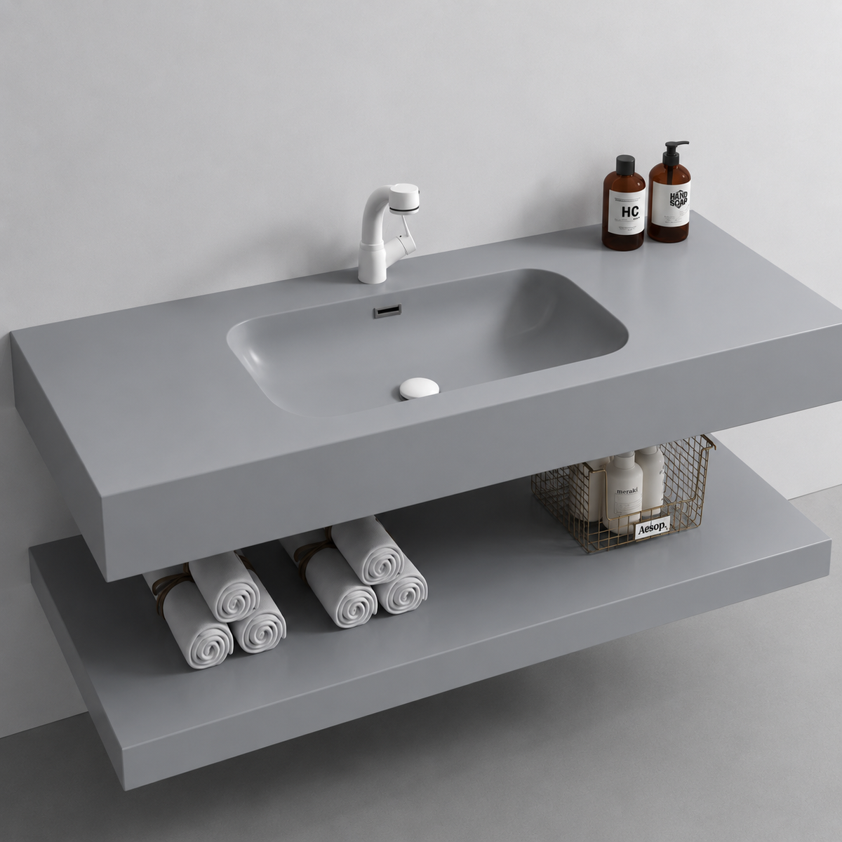Set Mobilier KROSS pentru Baie, 80cm, 3 Piese, Gri