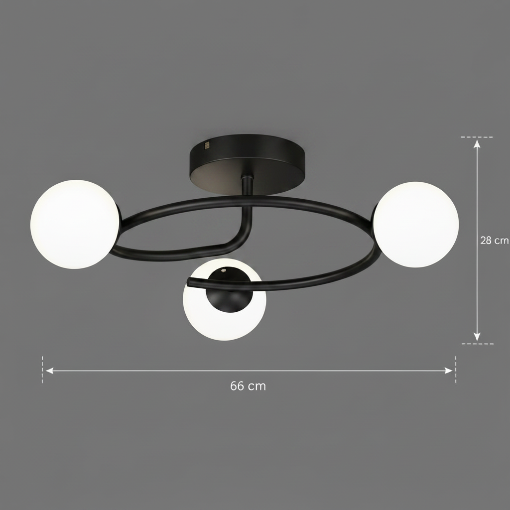 Lustra LED si cristal ORBIT, 66cm, 3xE27, Globuri, Negru