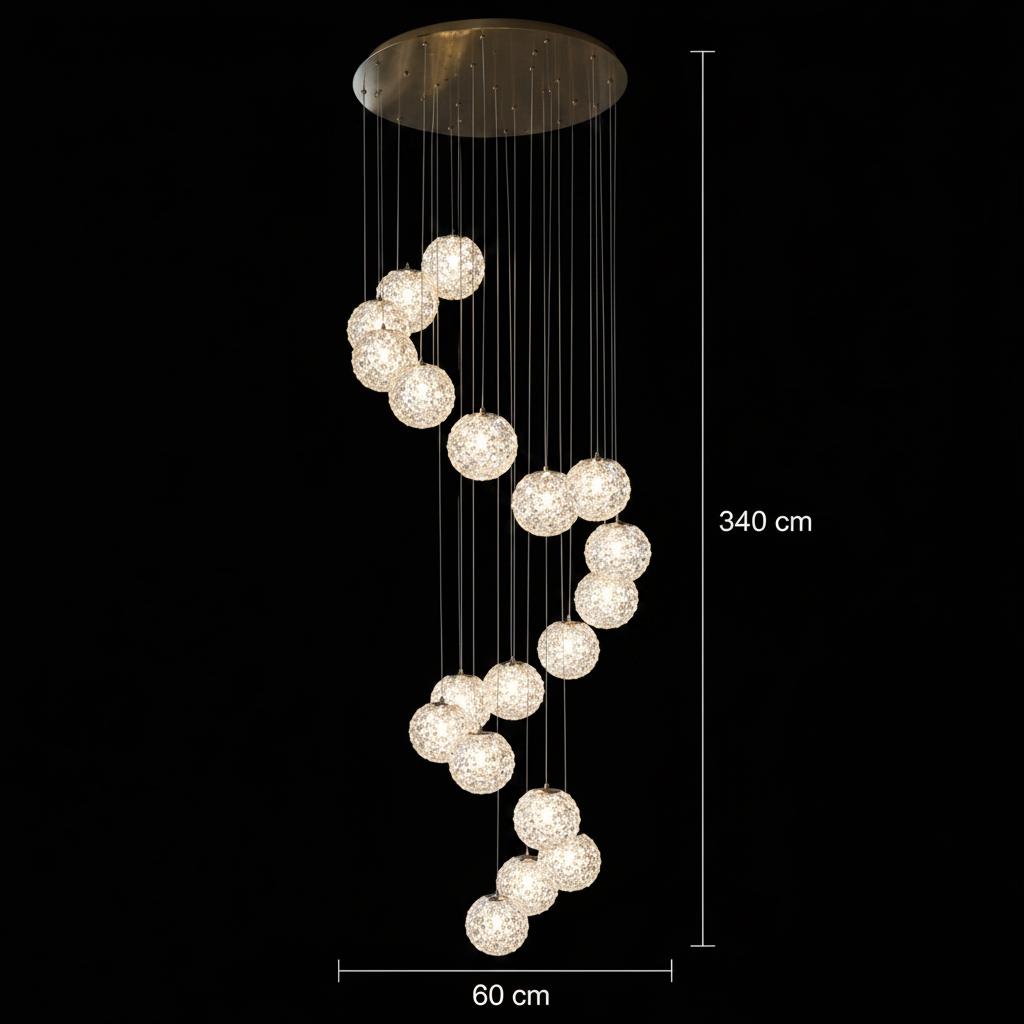 Candelabru Cristal MILLE, 18xG9 , Diametru 60cm x Inaltime 340cm, Cristal si Metal, Auriu