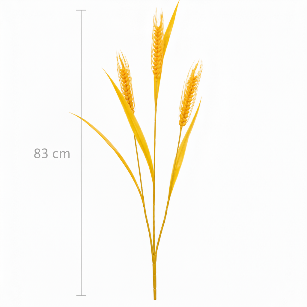 Planta Artificiala Iarba Ornamentala, 83 cm, cu 3 Fire, Spice de Grau, Galben, Fara Ghiveci