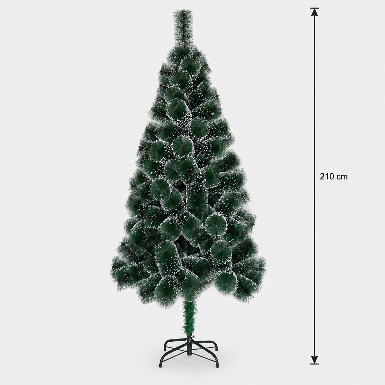 Decorațiune Brad Artificial MANIITSOQ, 210 cm, 280 vârfuri, Suport Metalic, Plastic, Ace Verzi cu Vârfuri Albe
