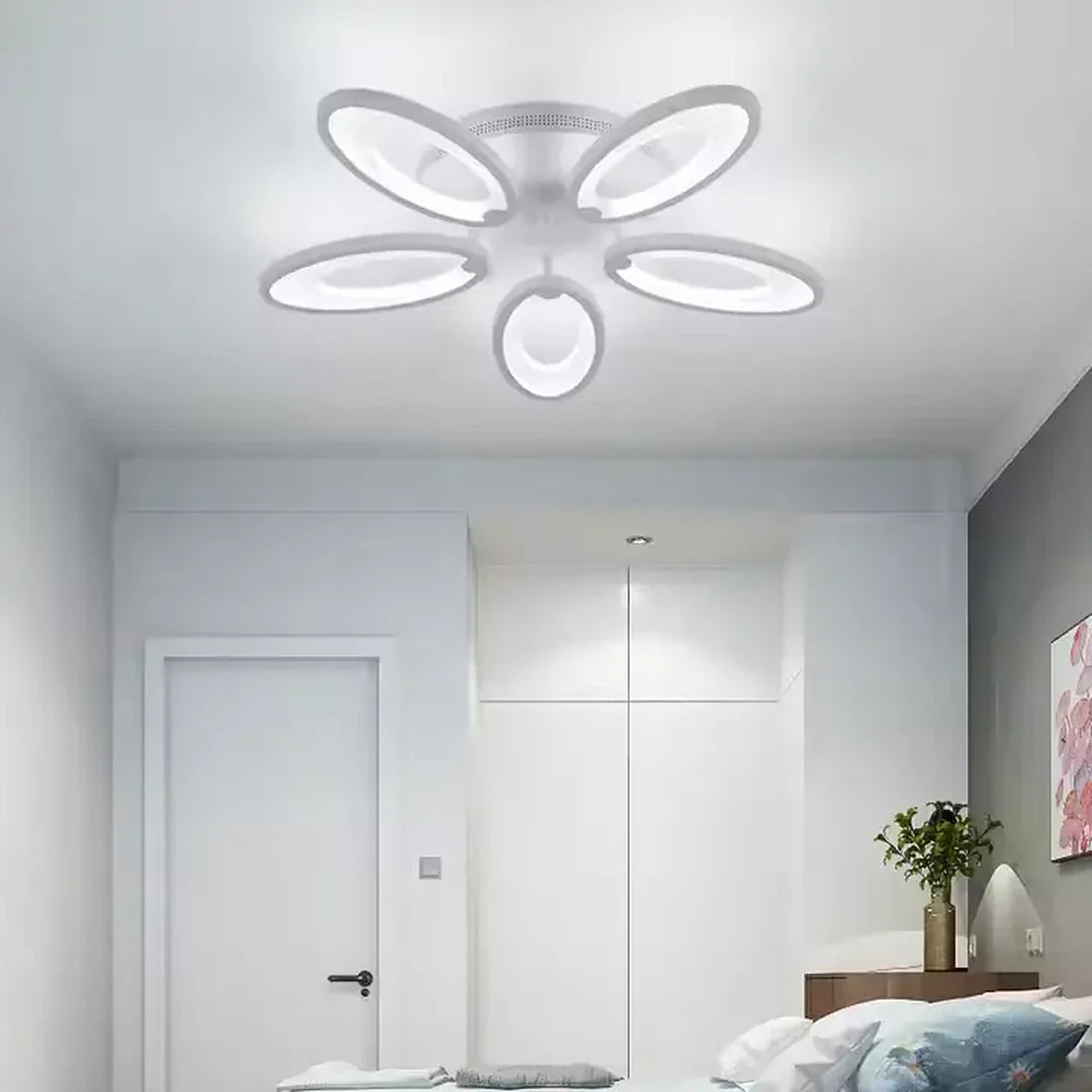 Lustra LED cu telecomanda SUNFLOWER 54W, 5 Elemente, lumina Rece/Calda/Neutra, Dimabila, Alb