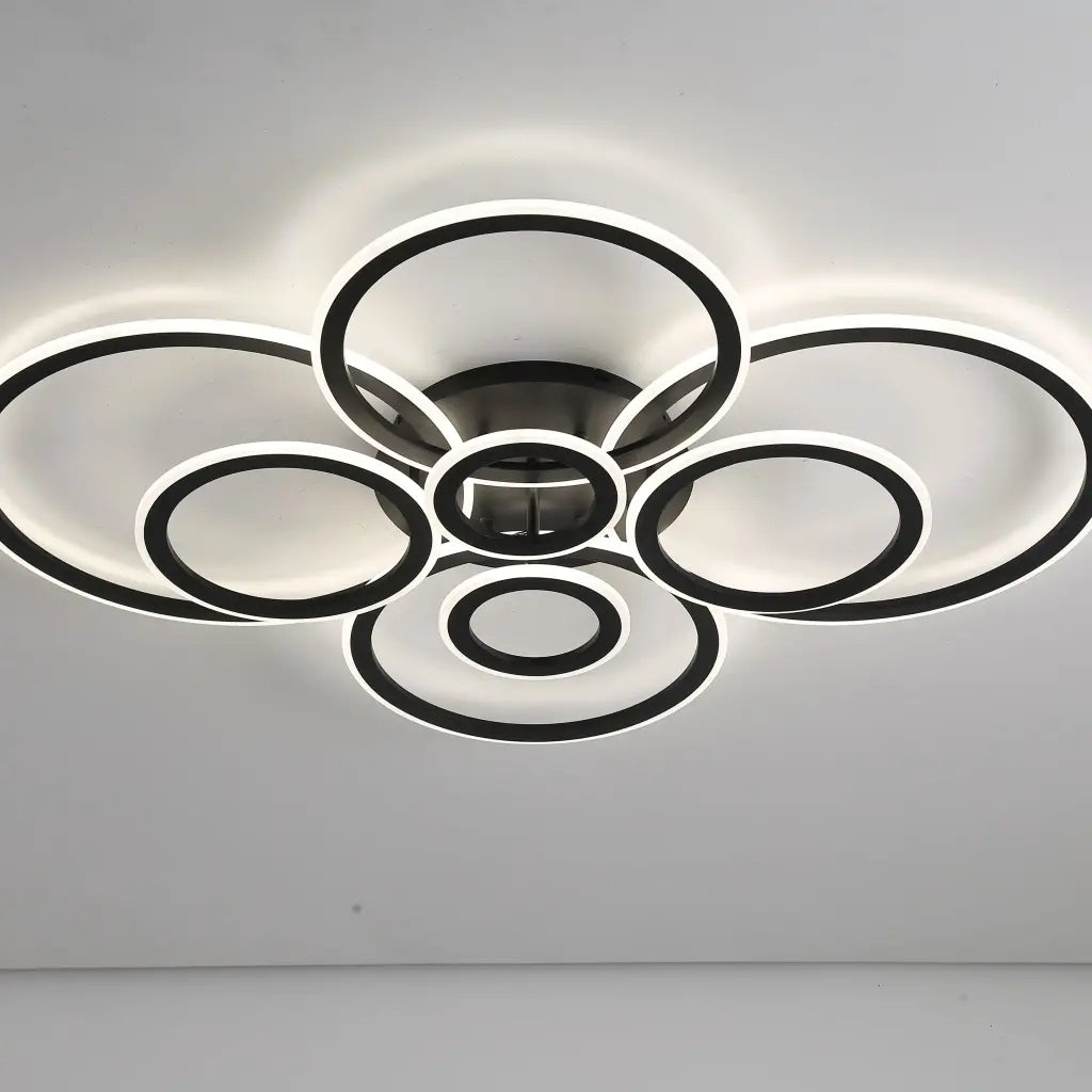 Lustra LED cu telecomanda BETTY 130W, 8 Cercuri, lumina Rece/Calda/Neutra, Dimabila, Negru