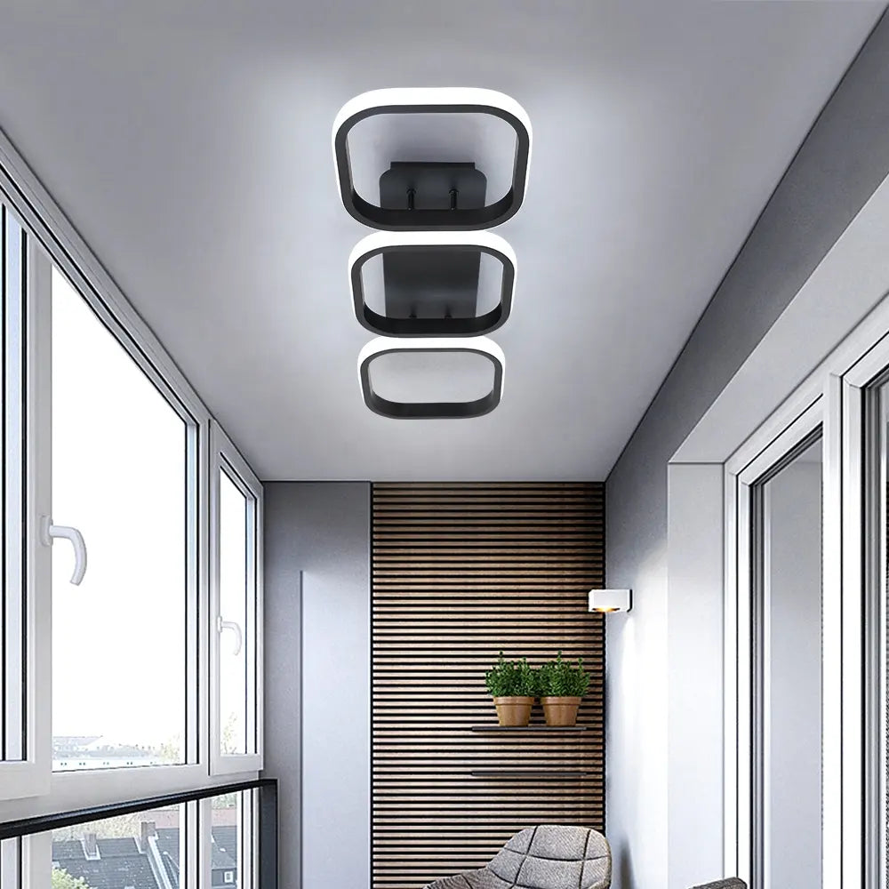 Lustra LED VERTEX 32W, 3 Patrate, Liniara, lumina Rece/Calda/Neutra, Neagra