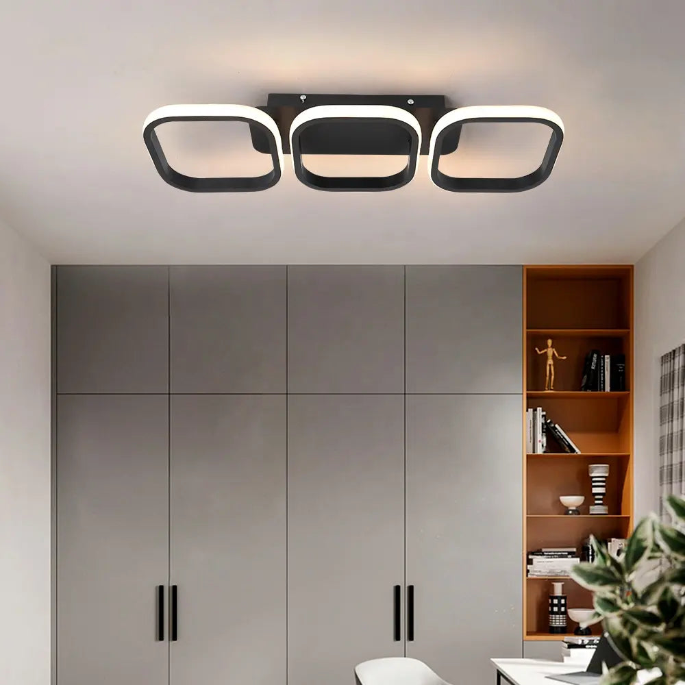 Lustra LED VERTEX 32W, 3 Patrate, Liniara, lumina Rece/Calda/Neutra, Neagra