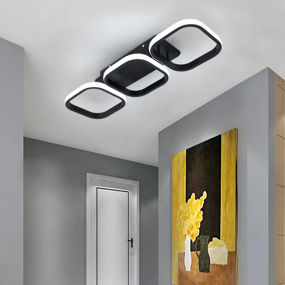 Lustra LED VERTEX 32W, 3 Patrate, Liniara, lumina Rece/Calda/Neutra, Neagra