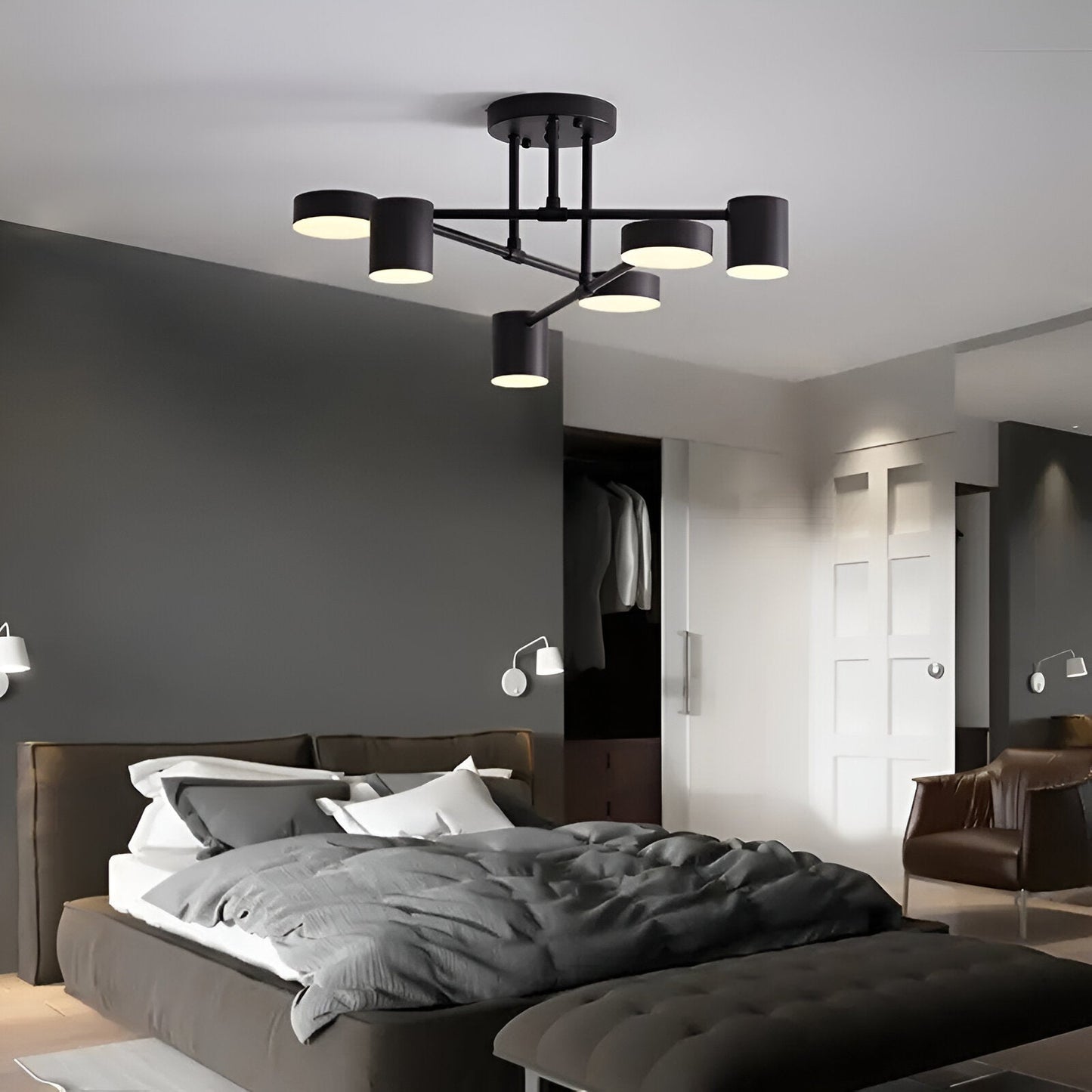 Lustra LED GALIOS 72W, 6 Elemente, lumina Rece/Calda/Neutra, Negru