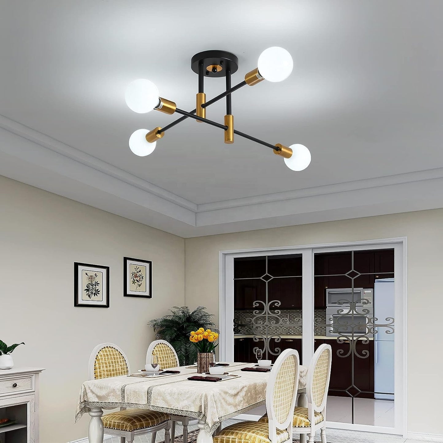Lustra Modernist Gentile, 4x E27, Negru și Auriu, Design Modern Lustre Moderne Default Title Alessandro Design