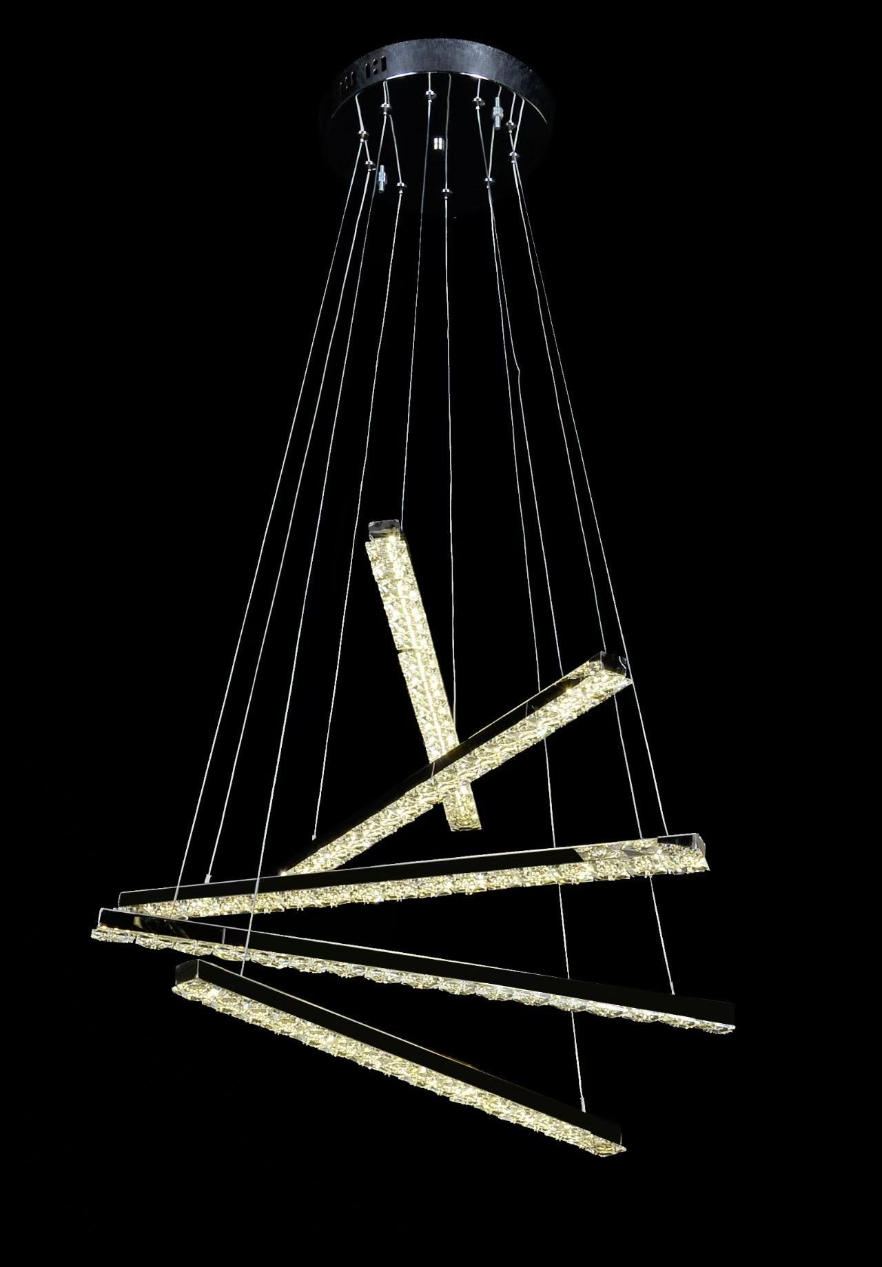 Lustra LED suspendata cu telecomanda si cristal LIBORIA 64W, lumina Rece/Calda/Neutra, Dimabila, Crom Lucios