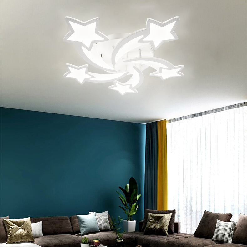 Lustra LED cu telecomanda IPOMOEA, 69W, 5 Stele, lumina Rece/Calda/Neutra, Dimabila, Alb