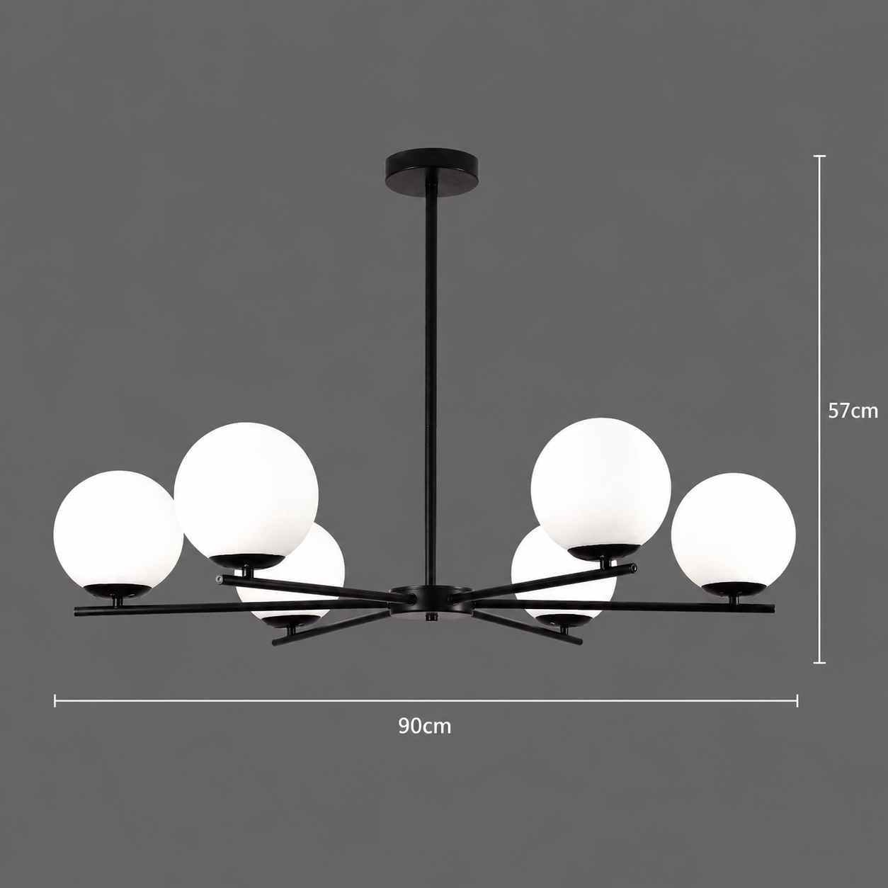 Lustra Clasica NUUK, 90x57cm, 6xE27, Metal si Plastic, Negru