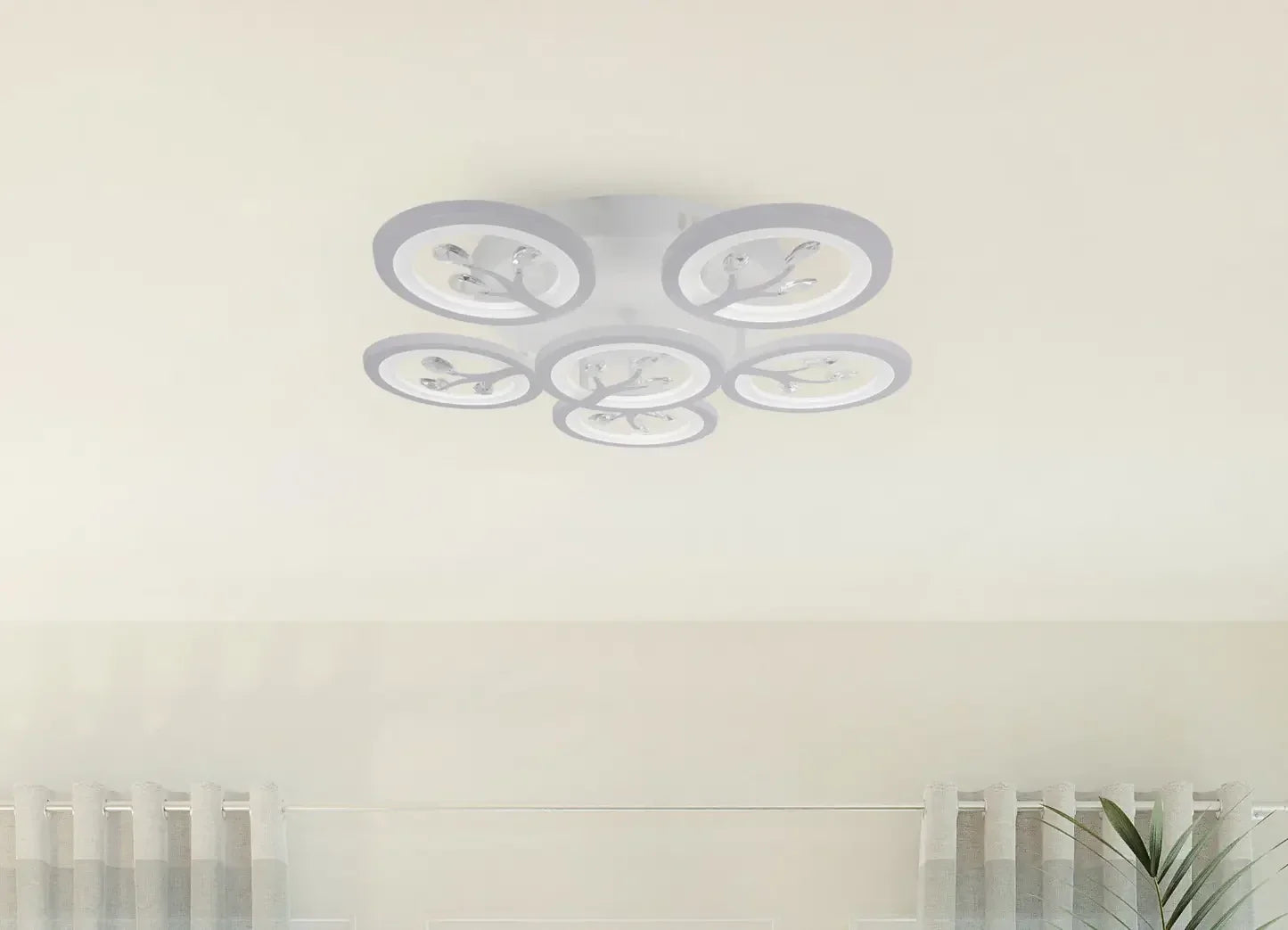 Lustra LED cu telecomanda si cristal DAISY 72W, 6 Elemente, lumina Rece/Calda/Neutra, Dimabila, Alb