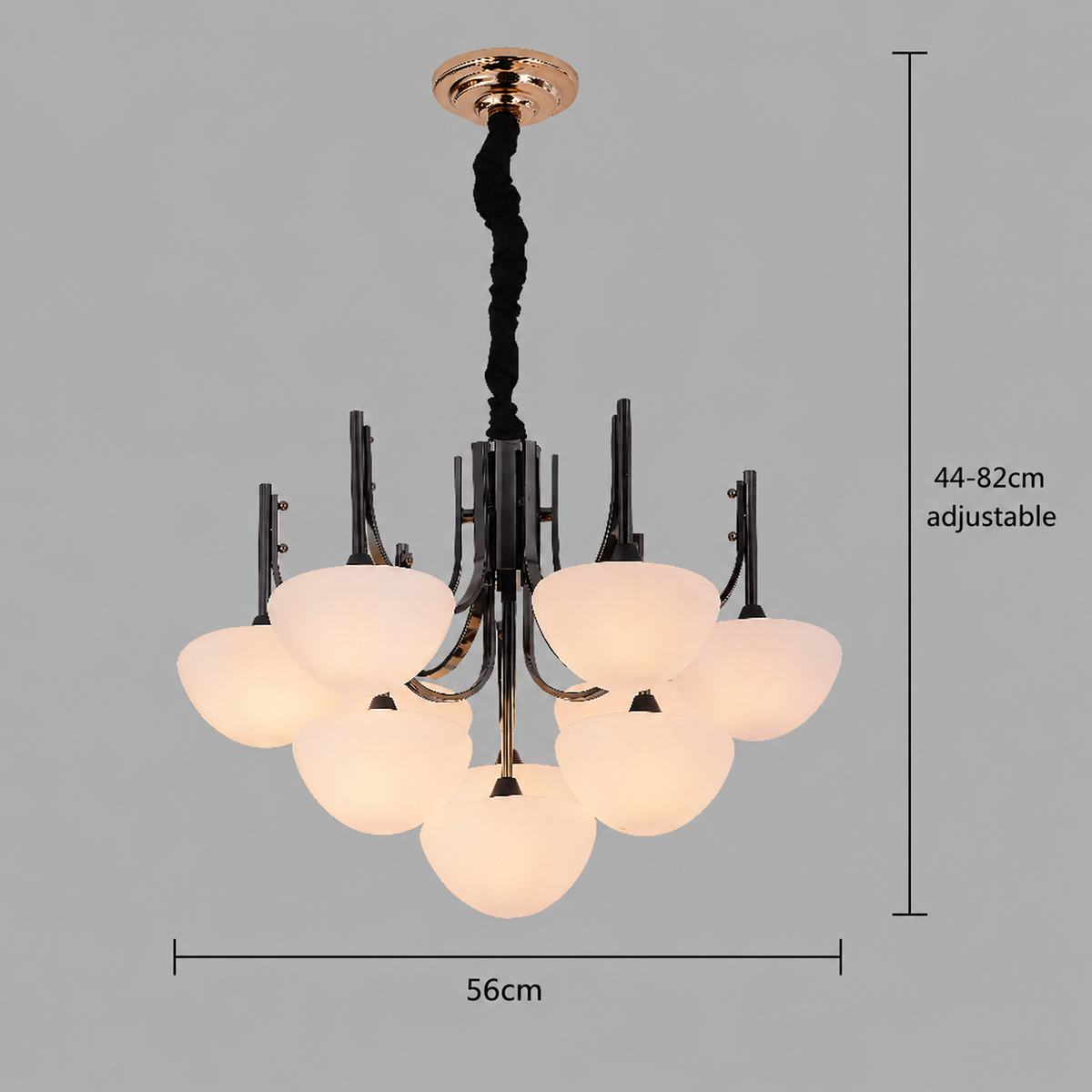 Lustra Suspendata NUKUS Magno, 10 x G9, Diametru 56cm, Metal, Negru, Inaltime Reglabila