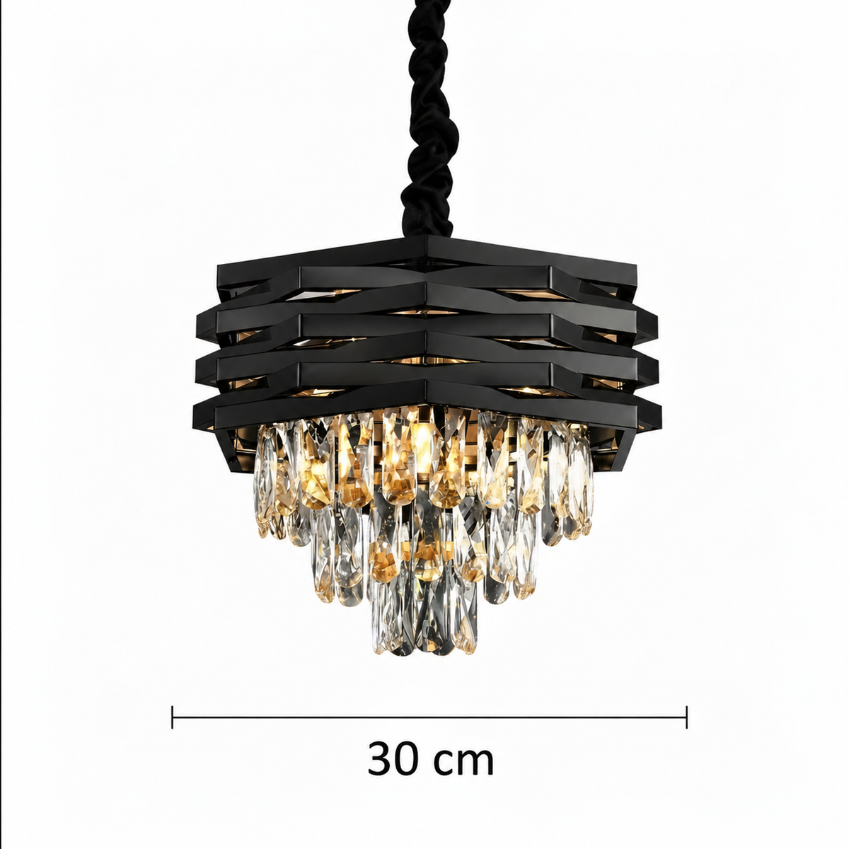 Candelabru Cristal HEXA Ø30cm 3xE14 Negru Inaltime Reglabila
