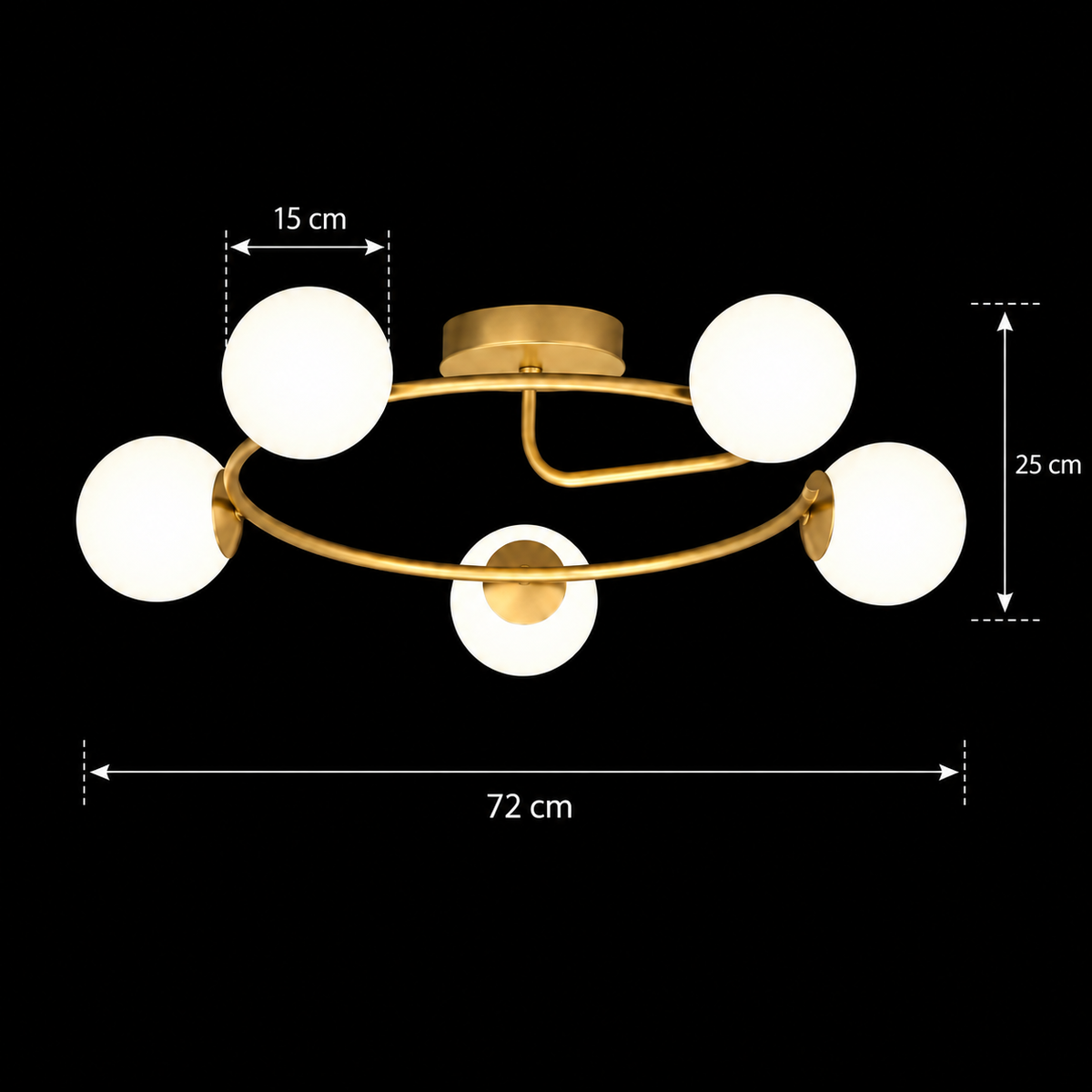 Lustra LED si cristal ORBIT, 72cm, 5xE27, Globuri, Auriu