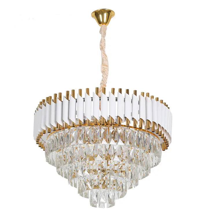 Candelabru Cristal VERSAILLES Eleganza 7x E14, Diametru 49cm, Auriu Lucios si Alb, Inaltime Reglabila
