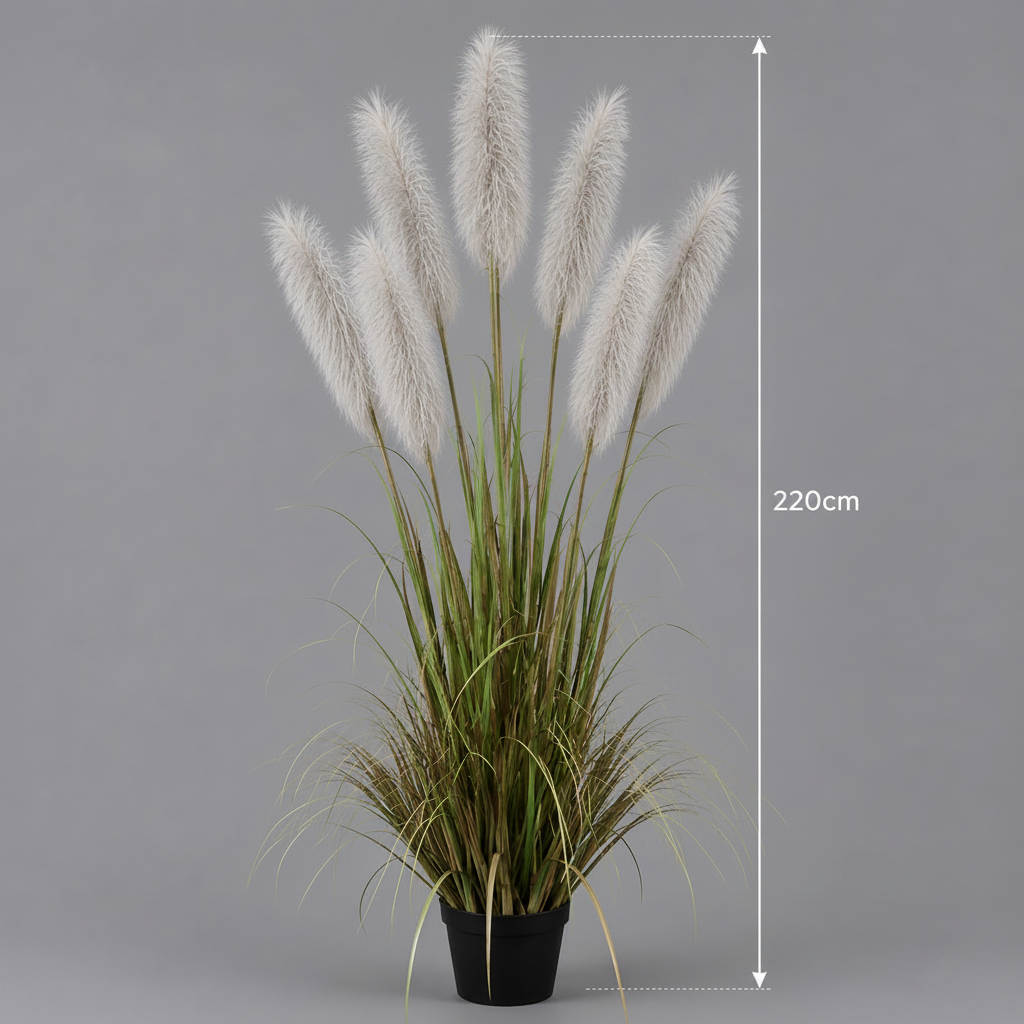 Planta Artificială Iarbă Ornamentală, 220cm, cu 7 fire, Stuf sj Iarba, Verde si Gri, Fara Ghiveci