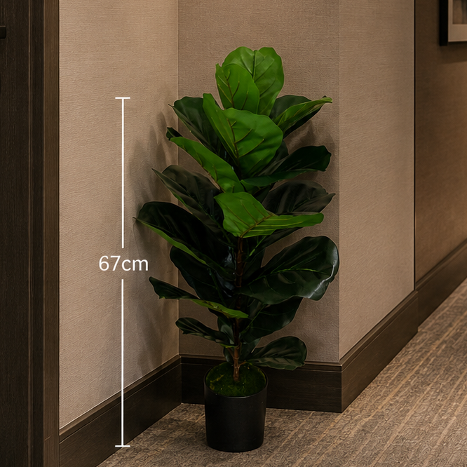 Planta Artificială Copac Tip Ficus, 2 Ramuri, 67 cm, Verde, cu Ghiveci
