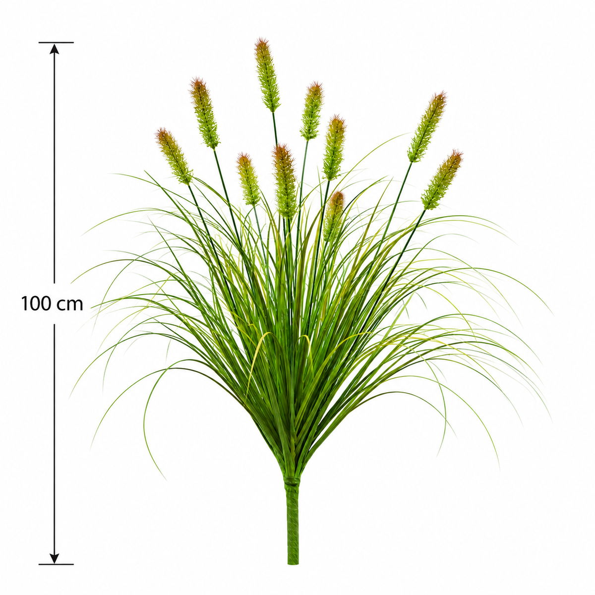 Planta Artificiala Iarba Ornamentala Tip Coada Vulpii, 100 cm, cu 12 Spice, Verde si Maro, Fara Ghiveci