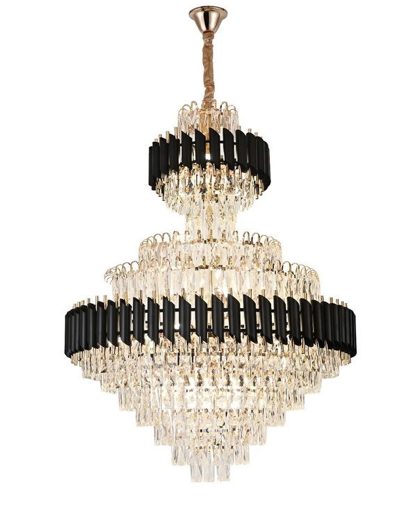 Candelabru Cristal VERSAILLES Supremo Reale E14, 80cm x 110cm, Auriu Lucios si Negru, Inaltime Reglabila