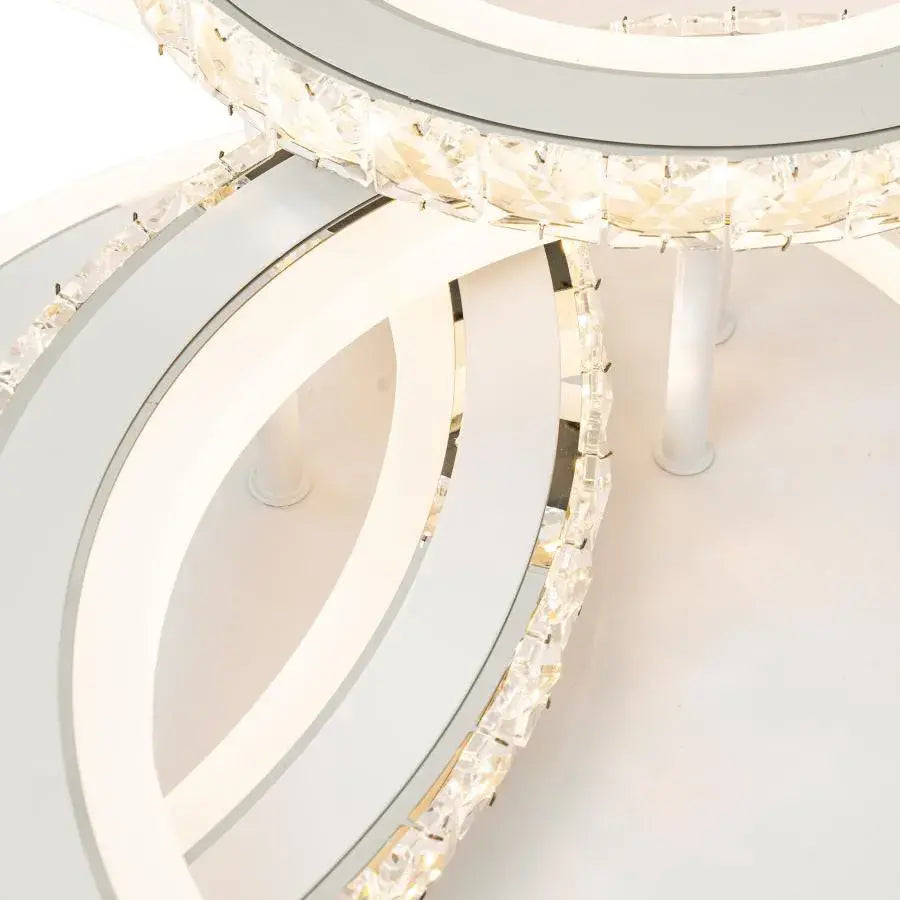 Lustra LED cu telecomanda si cristal NOVA ROTONDA RGB 154W, 3 Cercuri, lumina Rece/Calda/Neutra, Dimabila, Alb